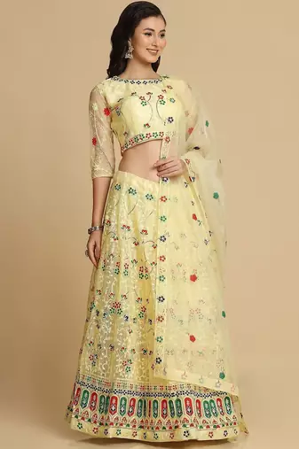 Embroidered Thread Work Semi-Stitched Lehenga & Unstitched Blouse With Dupatta