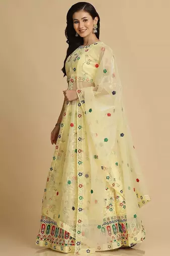 Embroidered Thread Work Semi-Stitched Lehenga & Unstitched Blouse With Dupatta