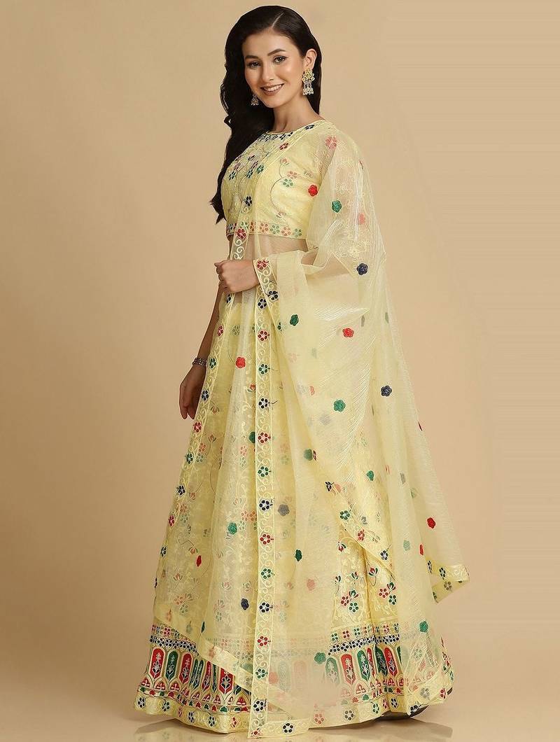 Embroidered Thread Work Semi-Stitched Lehenga & Unstitched Blouse With Dupatta
