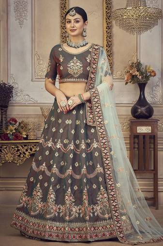 Embroidered Thread Work Semi-Stitched Lehenga & Unstitched Blouse With Dupatta