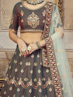 Embroidered Thread Work Semi-Stitched Lehenga & Unstitched Blouse With Dupatta 2