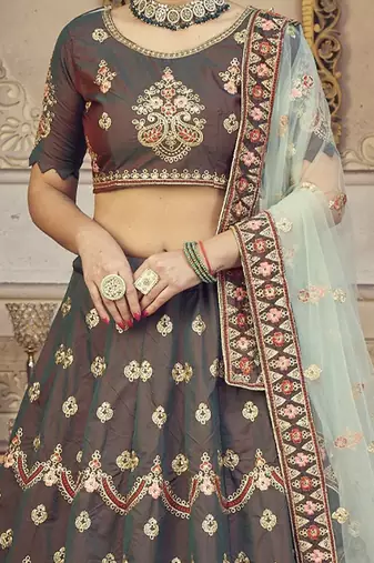 Embroidered Thread Work Semi-Stitched Lehenga & Unstitched Blouse With Dupatta