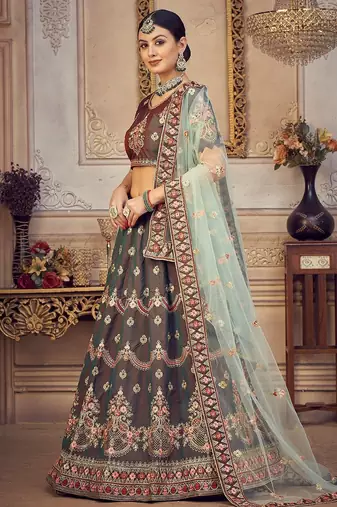 Embroidered Thread Work Semi-Stitched Lehenga & Unstitched Blouse With Dupatta