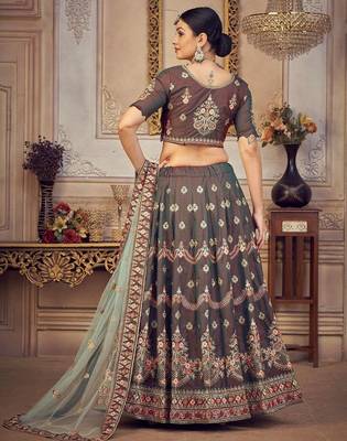 Embroidered Thread Work Semi-Stitched Lehenga & Unstitched Blouse With Dupatta 4