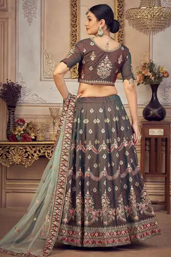 Embroidered Thread Work Semi-Stitched Lehenga & Unstitched Blouse With Dupatta