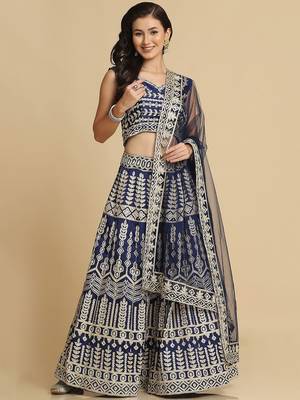 Embroidered Thread Work Semi-Stitched Lehenga & Unstitched Blouse With Dupatta 1