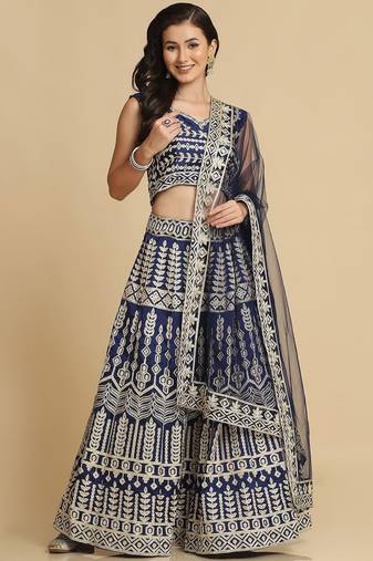 Embroidered Thread Work Semi-Stitched Lehenga & Unstitched Blouse With Dupatta
