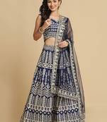 Embroidered Thread Work Semi-Stitched Lehenga & Unstitched Blouse With Dupatta