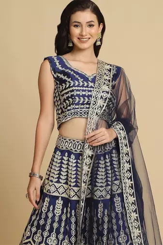 Embroidered Thread Work Semi-Stitched Lehenga & Unstitched Blouse With Dupatta