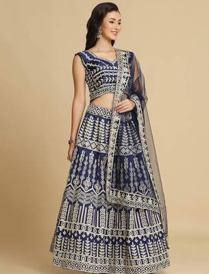 Embroidered Thread Work Semi-Stitched Lehenga & Unstitched Blouse With Dupatta 3