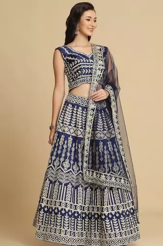 Embroidered Thread Work Semi-Stitched Lehenga & Unstitched Blouse With Dupatta