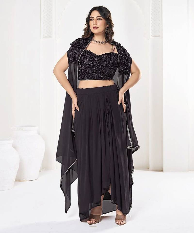Embroidered Semi-Stitched Lehenga & Unstitched Blouse With Dupatta