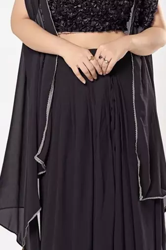 Embroidered Semi-Stitched Lehenga & Unstitched Blouse With Dupatta