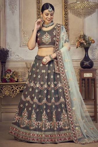 Embroidered Thread Work Semi-Stitched Lehenga & Unstitched Blouse With Dupatta