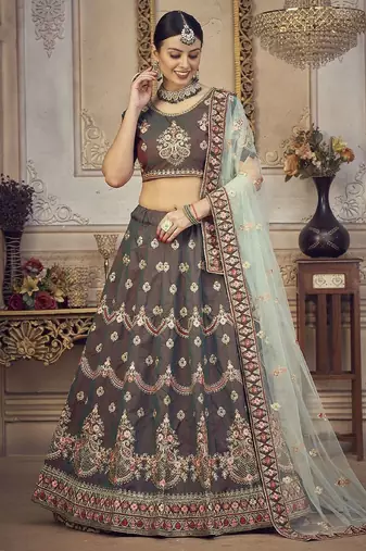 Embroidered Thread Work Semi-Stitched Lehenga & Unstitched Blouse With Dupatta