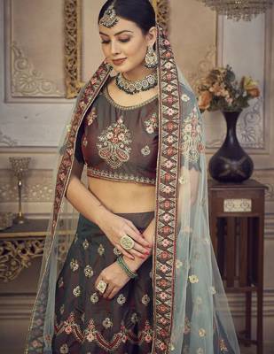 Embroidered Thread Work Semi-Stitched Lehenga & Unstitched Blouse With Dupatta 2