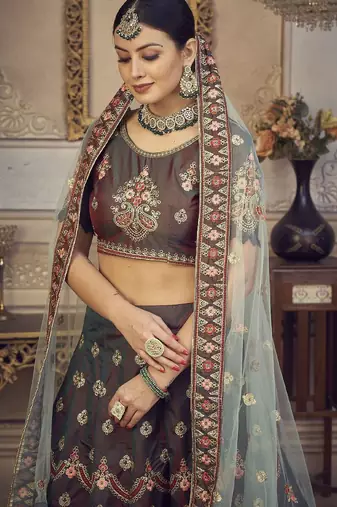 Embroidered Thread Work Semi-Stitched Lehenga & Unstitched Blouse With Dupatta