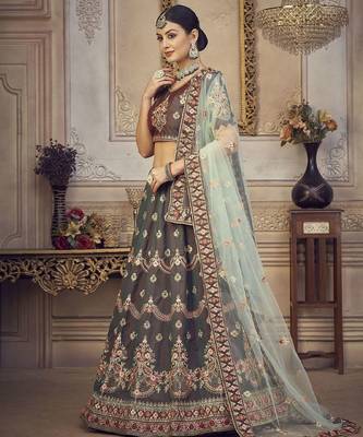 Embroidered Thread Work Semi-Stitched Lehenga & Unstitched Blouse With Dupatta 3