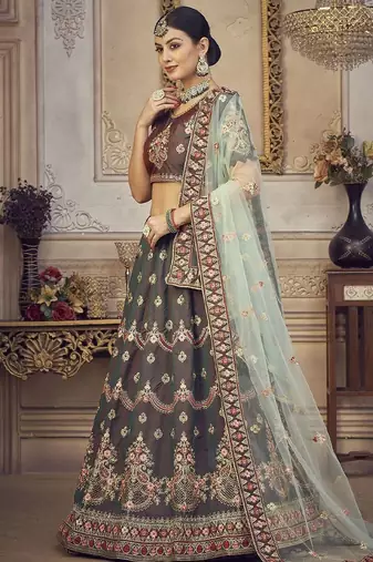 Embroidered Thread Work Semi-Stitched Lehenga & Unstitched Blouse With Dupatta