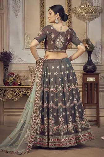 Embroidered Thread Work Semi-Stitched Lehenga & Unstitched Blouse With Dupatta