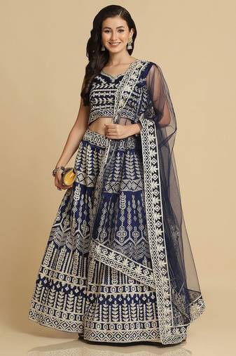 Embroidered Thread Work Semi-Stitched Lehenga & Unstitched Blouse With Dupatta