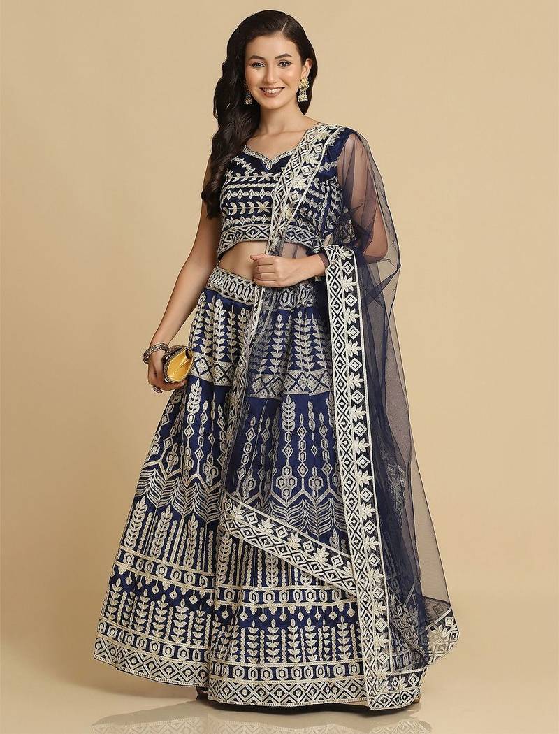 Embroidered Thread Work Semi-Stitched Lehenga & Unstitched Blouse With Dupatta