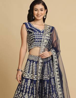 Embroidered Thread Work Semi-Stitched Lehenga & Unstitched Blouse With Dupatta 2
