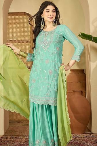 Sequence embroidered kurta with sharara & dupatta