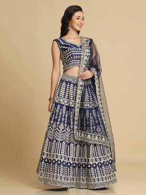 Embroidered Thread Work Semi-Stitched Lehenga & Unstitched Blouse With Dupatta 3