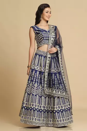 Embroidered Thread Work Semi-Stitched Lehenga & Unstitched Blouse With Dupatta