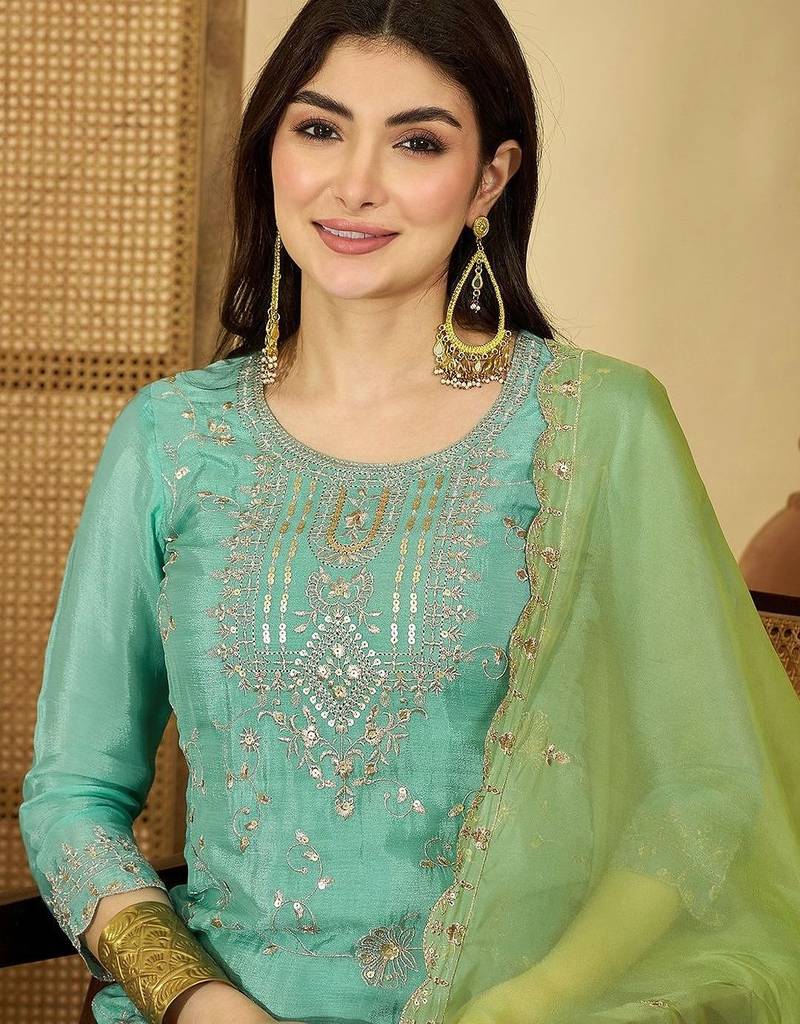 Sequence embroidered kurta with sharara & dupatta