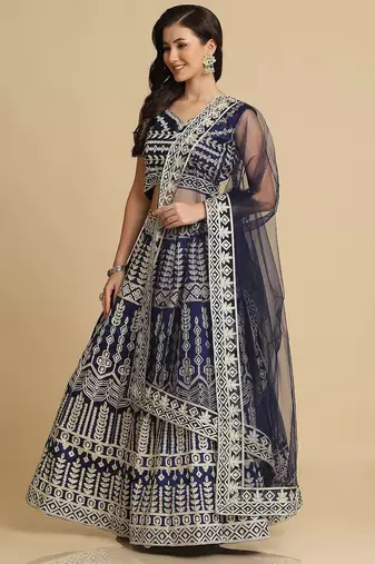 Embroidered Thread Work Semi-Stitched Lehenga & Unstitched Blouse With Dupatta