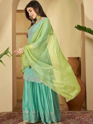 Sequence embroidered kurta with sharara & dupatta 5