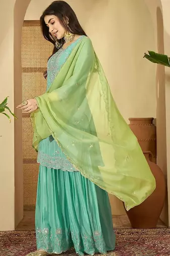Sequence embroidered kurta with sharara & dupatta