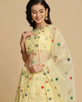 Embroidered Thread Work Semi-Stitched Lehenga & Unstitched Blouse With Dupatta 2