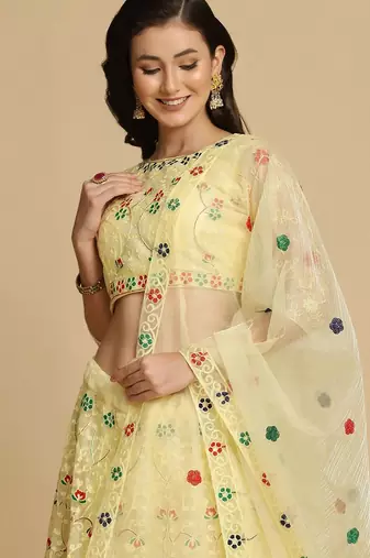 Embroidered Thread Work Semi-Stitched Lehenga & Unstitched Blouse With Dupatta