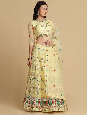 Embroidered Thread Work Semi-Stitched Lehenga & Unstitched Blouse With Dupatta 3