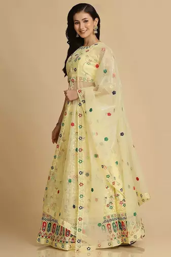Embroidered Thread Work Semi-Stitched Lehenga & Unstitched Blouse With Dupatta