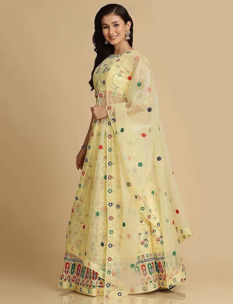 Embroidered Thread Work Semi-Stitched Lehenga & Unstitched Blouse With Dupatta