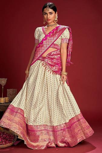 Embroidered Thread Work Semi-Stitched Lehenga & Unstitched Blouse With Dupatta