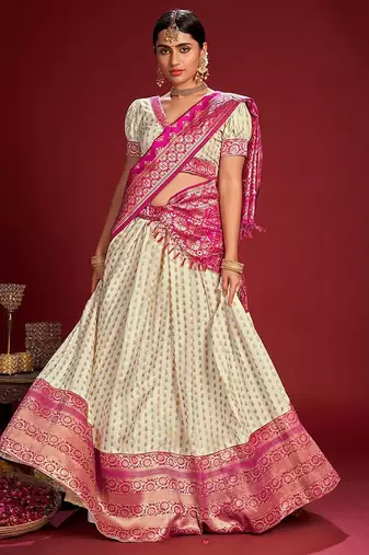 Embroidered Thread Work Semi-Stitched Lehenga & Unstitched Blouse With Dupatta