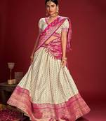 Embroidered Thread Work Semi-Stitched Lehenga & Unstitched Blouse With Dupatta
