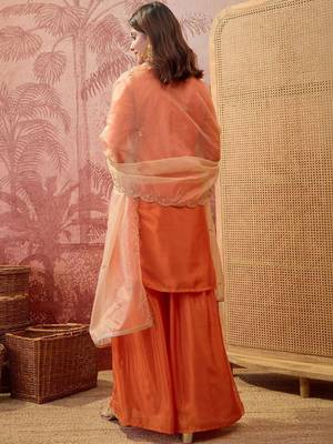 Embroidered round neck kurta & sharara with dupatta 5