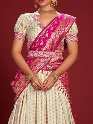 Embroidered Thread Work Semi-Stitched Lehenga & Unstitched Blouse With Dupatta 2