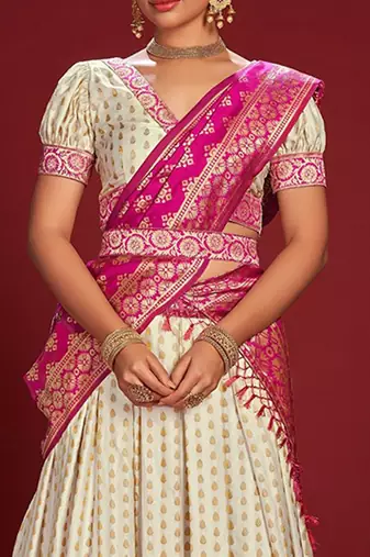 Embroidered Thread Work Semi-Stitched Lehenga & Unstitched Blouse With Dupatta