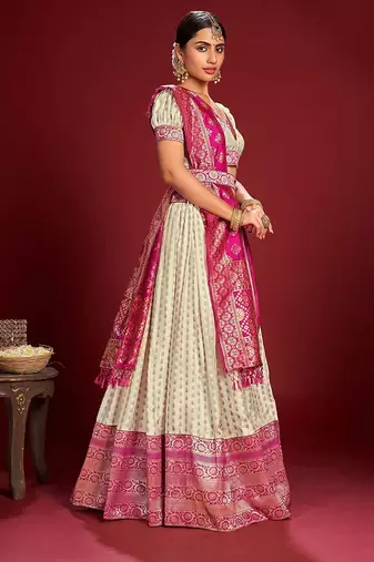 Embroidered Thread Work Semi-Stitched Lehenga & Unstitched Blouse With Dupatta