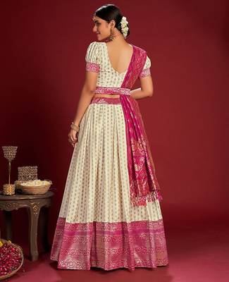 Embroidered Thread Work Semi-Stitched Lehenga & Unstitched Blouse With Dupatta 4