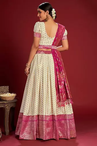 Embroidered Thread Work Semi-Stitched Lehenga & Unstitched Blouse With Dupatta