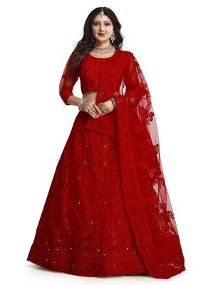 Embroidered Thread Work Semi-Stitched Lehenga & Unstitched Blouse With Dupatta 1