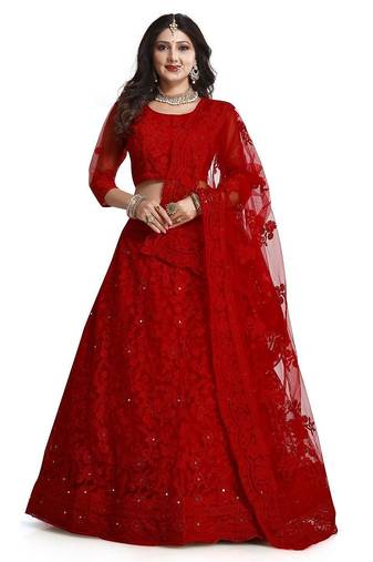 Embroidered Thread Work Semi-Stitched Lehenga & Unstitched Blouse With Dupatta